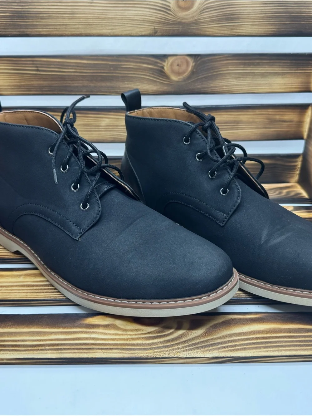 Perry Ellis Men's Black Chukka Boots with Tan Sole Trim #0130